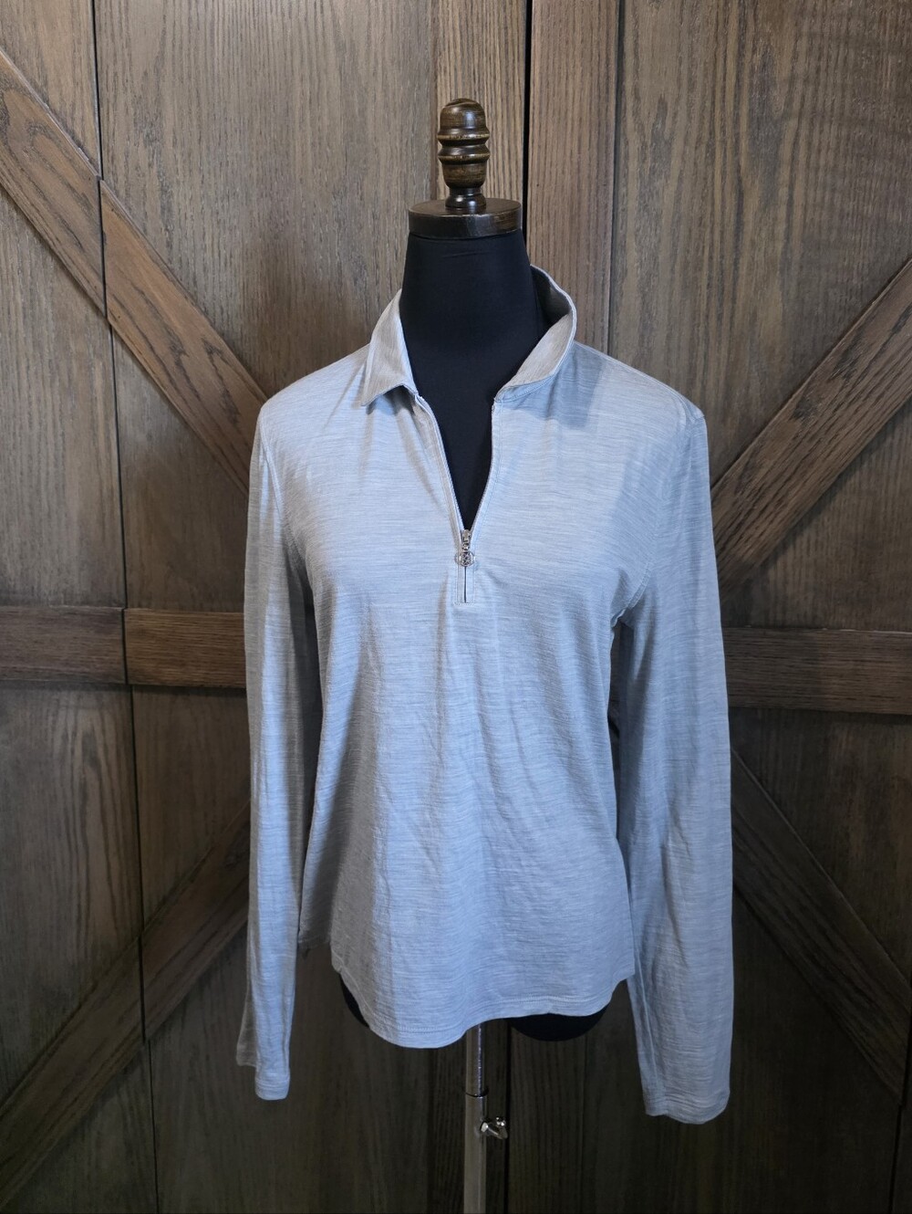 G/FORE Light Gray Half-Zip Long Sleeve Polo